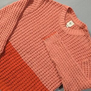Billabong Colorblock Sweater‎ Orange Coral Pink Womens Large Loose Knit